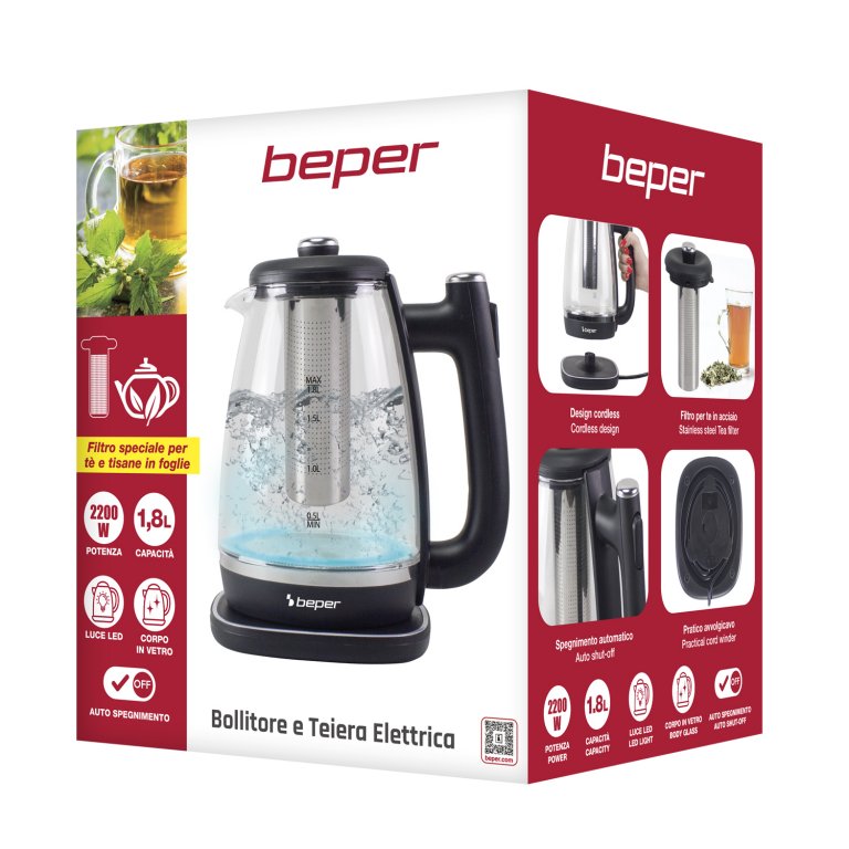 Fierbator electric cu filtru pentru ceai 1.8L, Beper, P101BOL200
