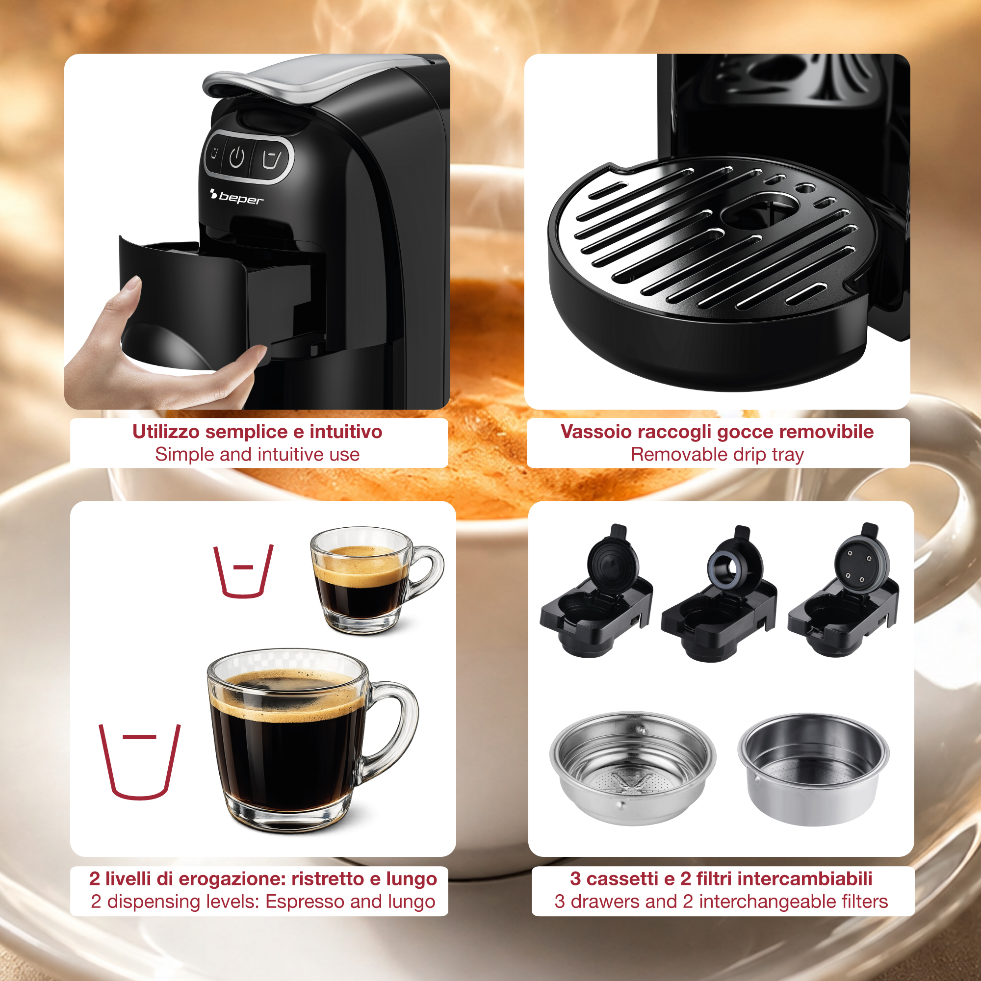 Espressor 4 in 1 AMATA, Beper, P101CAF200