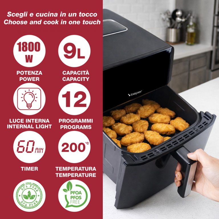 Friteuza digitala cu aer cald 9L MIRABELLA, Beper, P101FRI091