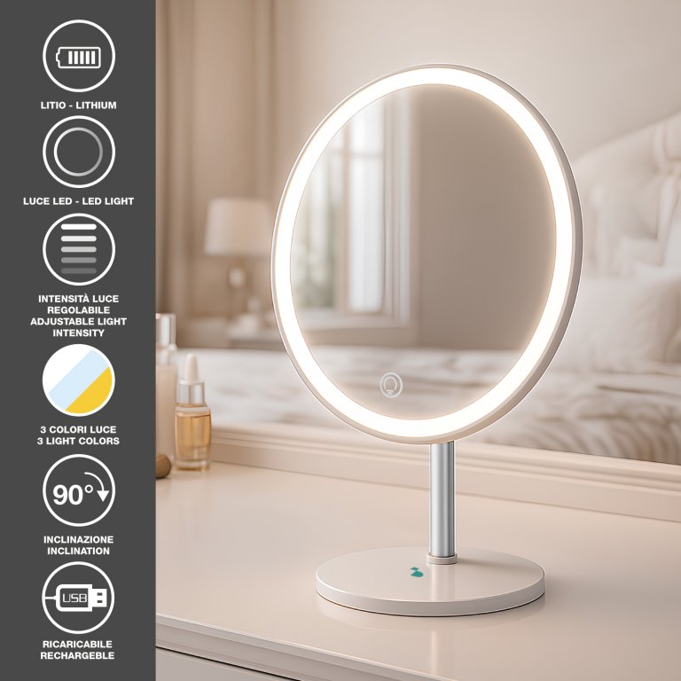 Oglinda cosmetica cu lumina LED reincarcabila, Beper, P302VIS051