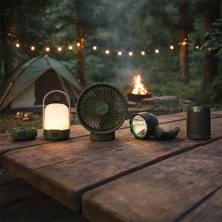 Set 3 in 1 pentru camping: ventilator + lanterna + felinar, Beper, P207ILO900