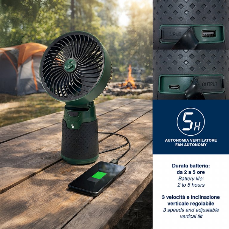 Set 3 in 1 pentru camping: ventilator + lanterna + felinar, Beper, P207ILO900