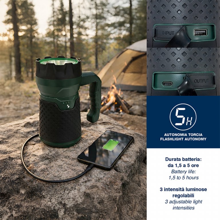 Set 3 in 1 pentru camping: ventilator + lanterna + felinar, Beper, P207ILO900