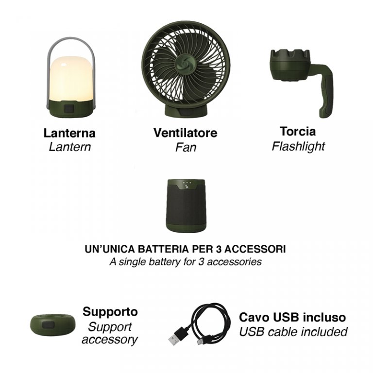 Set 3 in 1 pentru camping: ventilator + lanterna + felinar, Beper, P207ILO900